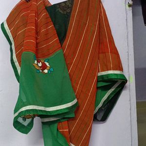 Tricolor Embroidery Work Saree