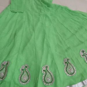 Anarkali Hand Work Green Frok