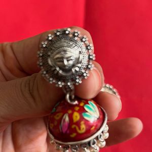 Hand Painted Red Meenakari Jhumka