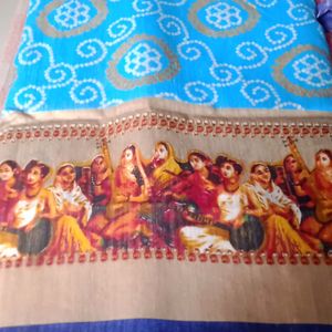 Blue Chunari Sarees With Digital Print