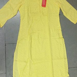 Yellow Kurti with Embroidery Aavasa