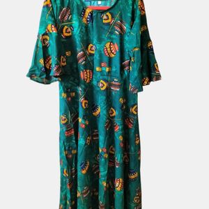 Dark Green Maxi Dress With Bell Sleeves