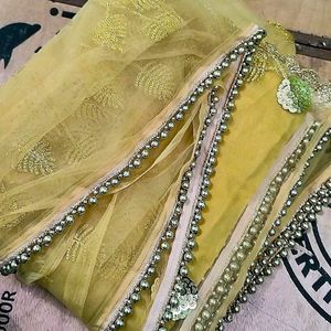 Partywear✨Golden Beaded Saree With Blouse ✨