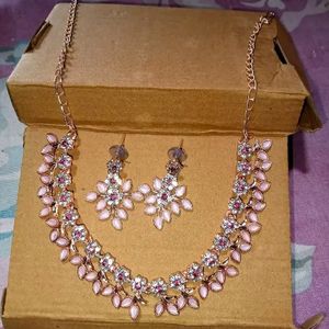 Rose Gold Plated Necklace Set Kundan Jwellery