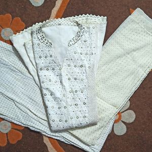 Cream Colour Women Kurti Chudidaar With Attached D