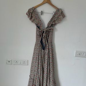 American Eagle Floral Flutter Sleeve Smocked Maxi