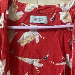 Red Shirt With Crane Print