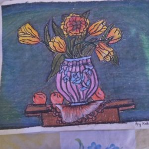 Flower Vase Drawing Oil Pastel