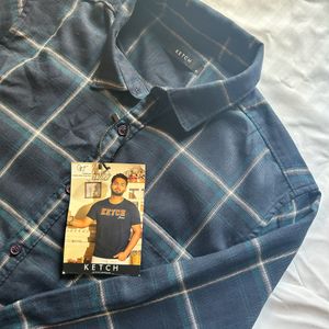 Navy Blue Check Shirt for Men - Size M