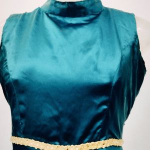 Classy Teal Blue Satin Silk Gown