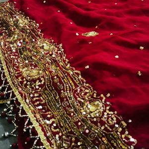 Red & Gold Fishcut Lehenga