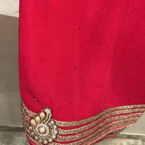 Pink Saree With Beaded Work