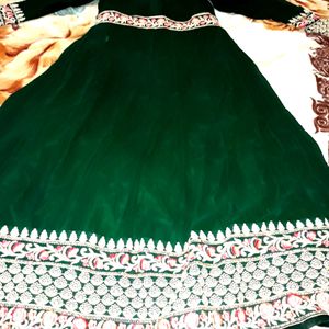 Bottle Green Heavy Ethnic Gown (Comes With Heav