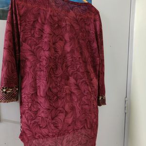 Stylish Wine Colour Embroidery Top For L Size