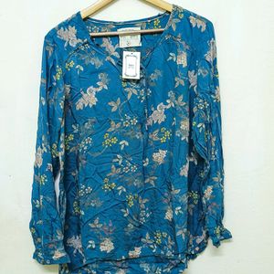 Trendy New Blue Floral Print Top For Women