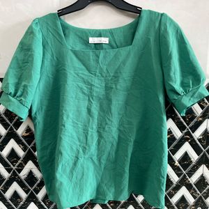 Puff Sleeve Solid Grren Top Women’s