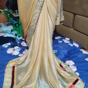 Golden Color Saree With Nail Set