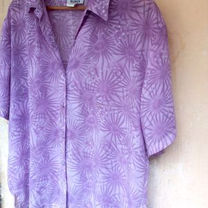 Floral Purple Korean Button Up Shirt Top (Women)