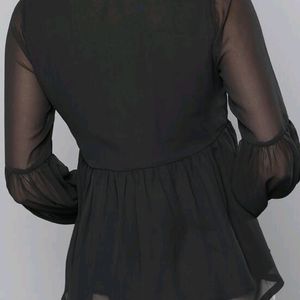 Here&Now Charcoal Black Puff Sleeves Top