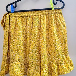 Yellow Floral Printed - Wrap Skort