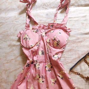 Bralette Pink Floral Short Dress