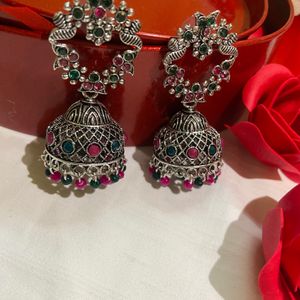 Pink Green Oxidise Jumka