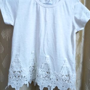 White Crop T Shirt With Lace