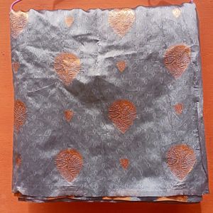 Grey And Copper Fancy Silk Saree