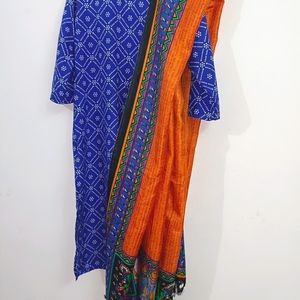 Blue Bandhani Kurta With Duppatta