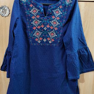 Women Blue Embroidered Top