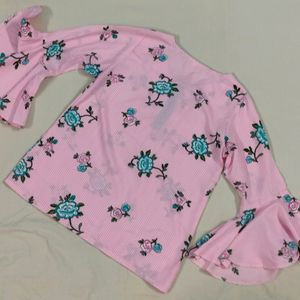 Pink Flutter Sleeve Party Top