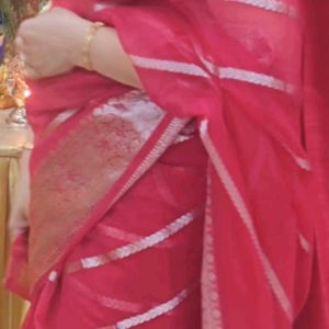 Silver Stripe Red Saree