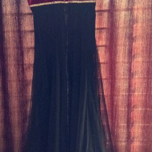 Black Evening Gown With Red Velvet Embroidery