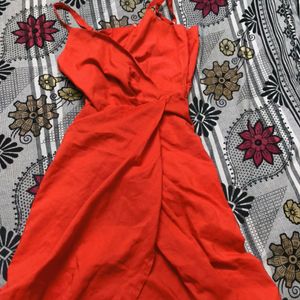 Red Left Leg Cut Strappy Zip Up Maxi Dress