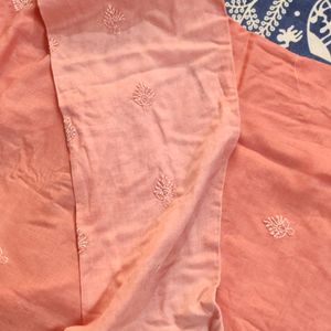 Peach Colour Chikenkari Mens Kurta