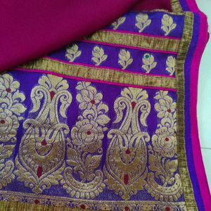 Saree With Velvet Embroidery And Zari Patch Pallu