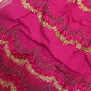 golden choli and dark pink ghaghra with duppatta