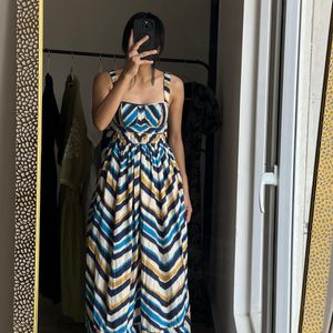 Zig Zag Print Fitted Bustier Maxi Dress