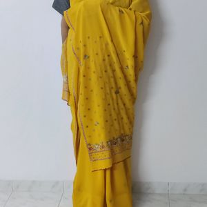 Yellow Thread Work Saree