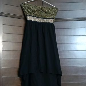 Women Black Off Shoulder Gold Shimmery Mini Dress