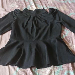 Black High Neck Peplum Top