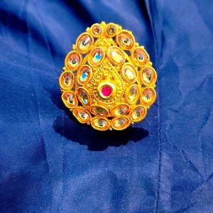 Adjustable Kundan Goldan Jhodha Ring