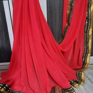 Red And Gold Toned Sequence Embroidered Saree