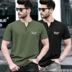 Pack of 2 Men Printed Henley Neck Cotton Blend Mul