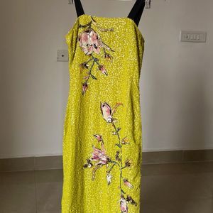 Sequins Yellow  Floral Bandeau Midi Dress