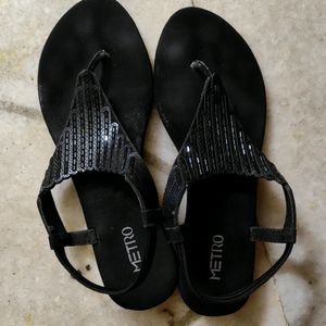 Metro Black Party Flat Sandals