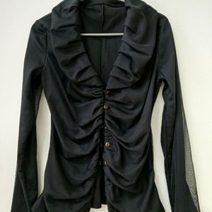 Black Button Down Net Shrug