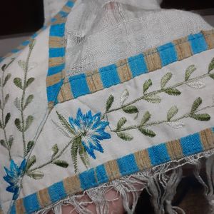 Cotton Checkered Embroidered Dupatta