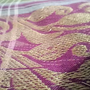 100% Handwoven Cotton Silk Saree In Olive Color