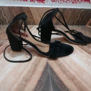 Tie Up Black Block Heels